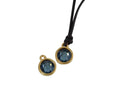 Swarovski and metal pendant coin 9x5x9.5mm. Gold-Denim Blue. Inn1.8mm