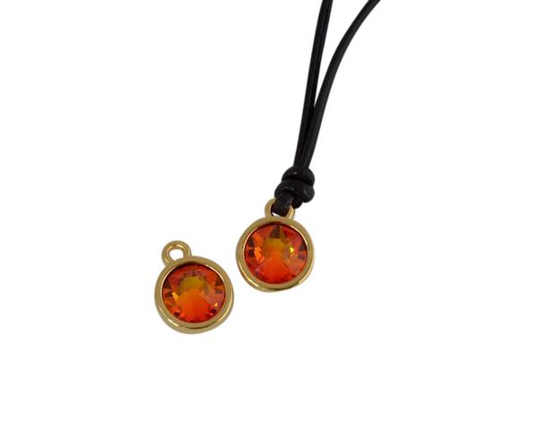 Swarovski and metal pendant coin 9x5x9.5mm. Gold-Fire Opal. Inn1.8mm