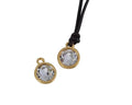 Swarovski and metal pendant coin 9x5x9.5mm. Gold-Crystal. Inn1.8mm