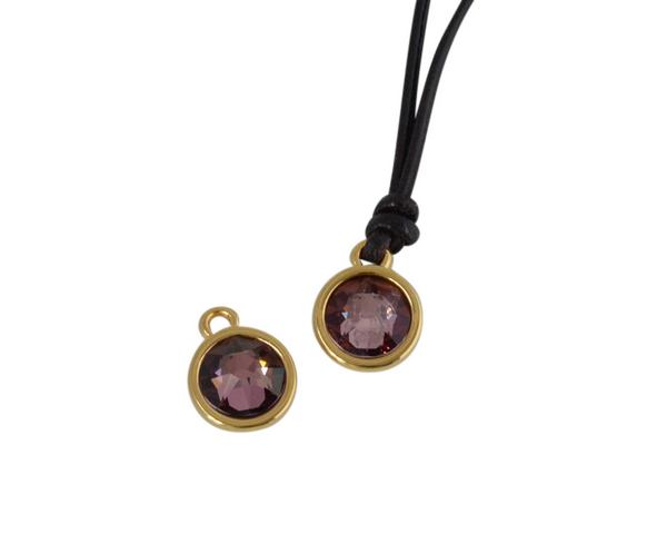 Swarovski and metal pendant coin 9x5x9.5mm. Gold-Antique Pink. Inn1.8mm