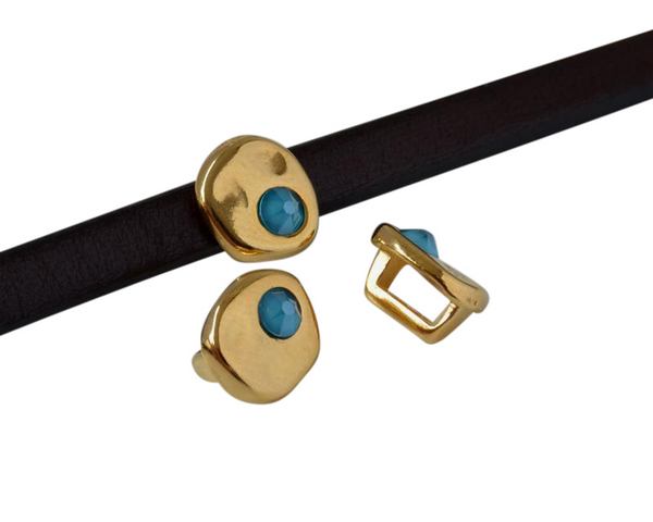 SWAROVSKI and Zamak Slider. Coin 8.3x8x8mm. Gold-Azure Blue. Inn.5x2.5mm