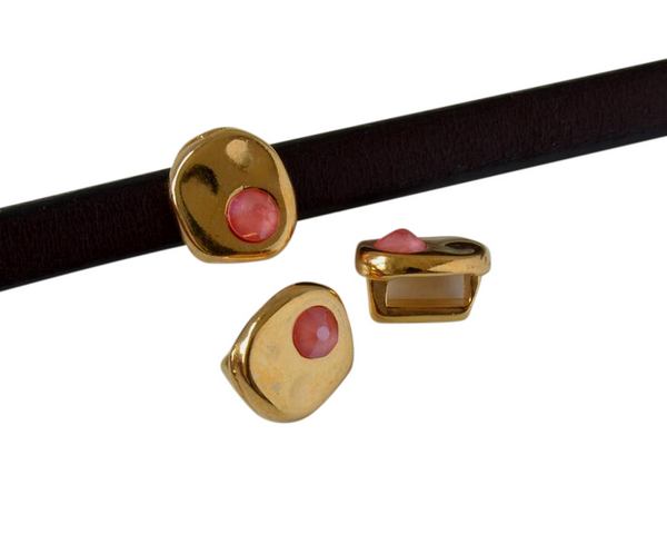 SWAROVSKI and Zamak Slider. Coin 8.3x8x8mm. Gold-Light Coral. Inn.5x2.5mm
