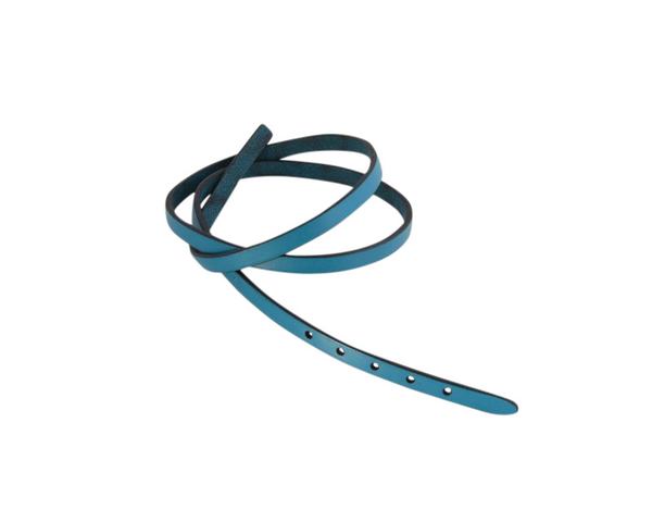 Leather cord strand for buckle clasp 590x6mm. Blue turquoise-black edges. Best Quality