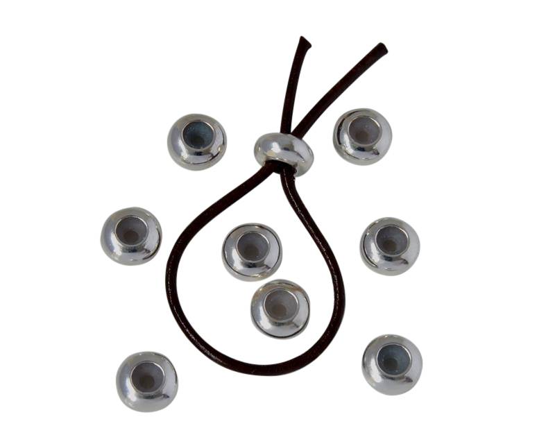 Bead stopper brass rondelle with silicone 8x4.3mm. Shiny silver. Inn.2mm