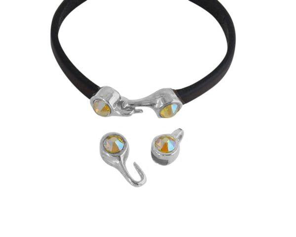 SWAROVSKI clasp with end cap. 2 pieces set 6x15mm-6x11mm. Silver-Citrine Shimmer. Inn.5x2mm