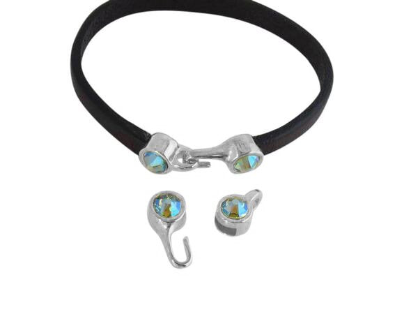 SWAROVSKI clasp with end cap. 2 pieces set 6x15mm-6x11mm. Silver-Peridot Shimmer. Inn.5x2mm