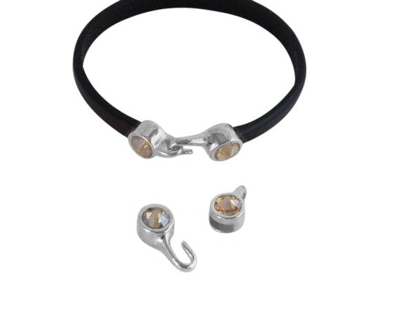 SWAROVSKI clasp with end cap. 2 pieces set 6x15mm-6x11mm. Silver-Golden Shadow. Inn.5x2mm