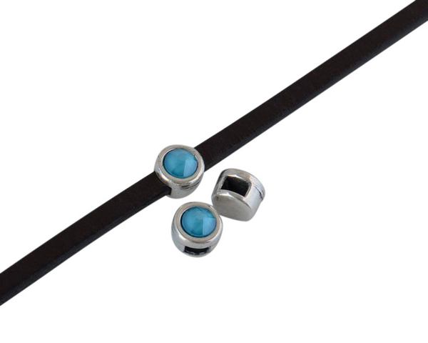 SWAROVSKI and Zamak Slider. 6x4mm. Silver-Azure Blue. Inn.3x2mm