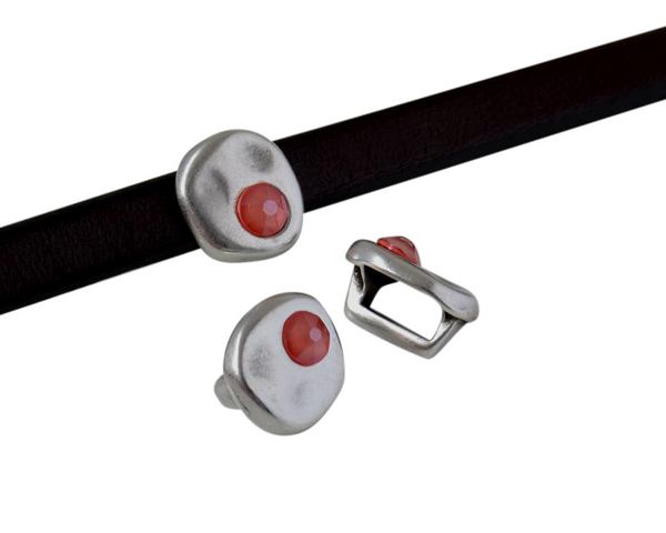 SWAROVSKI and Zamak Slider. Coin 8.3x8x8mm. Silver-Light Coral. Inn.5x2.5mm