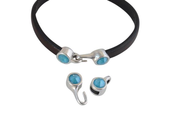 SWAROVSKI clasp with end cap. 2 pieces set 6x15mm-6x11mm. Silver-Azure Blue. Inn.5x2mm