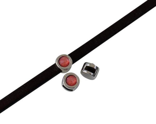 SWAROVSKI and Zamak Slider. 8mm coin. Silver-Light Coral. Inn.5x2mm
