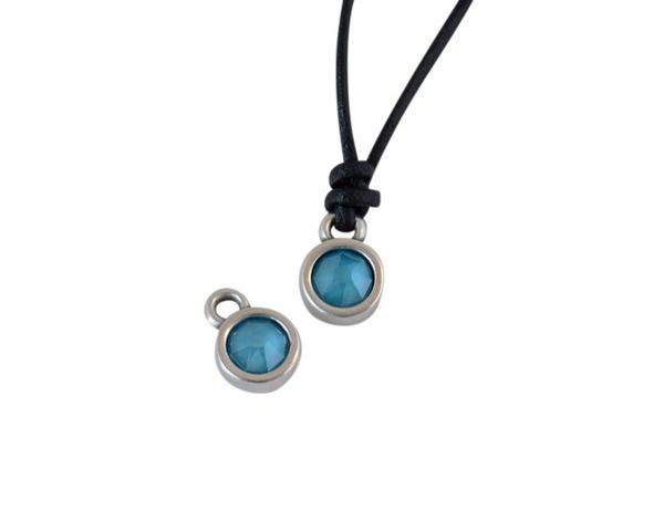 Swarovski and metal pendant coin 6.5x6.5mm. Silver-Azure Blue. Inn1.8mm