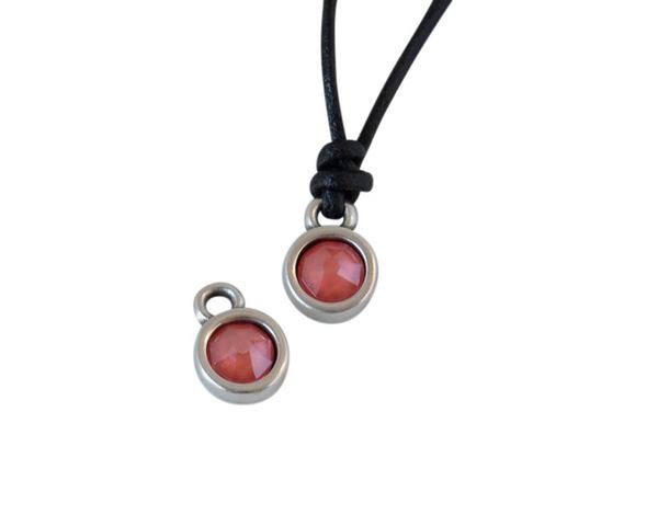 Swarovski and metal pendant coin 6.5x6.5mm. Silver-Light Coral. Inn1.8mm
