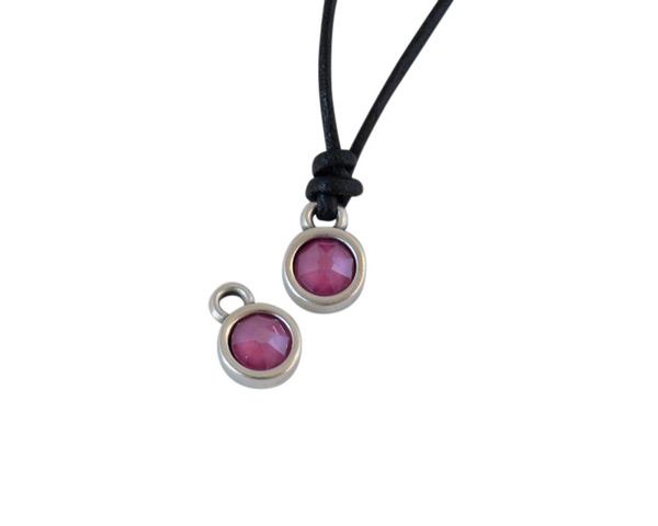 Swarovski and metal pendant coin 6.5x6.5mm. Silver-Peony Pink. Inn1.8mm