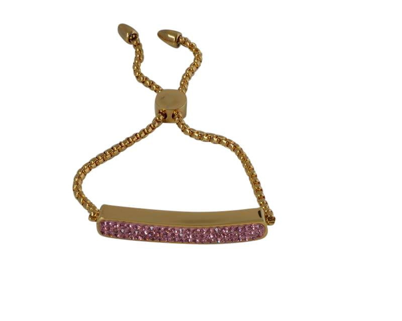 Stainless Steel chain bracelet with extender chain and rhinestone. 2.5mm chain. Gold. 8 Inch. Ajustable.