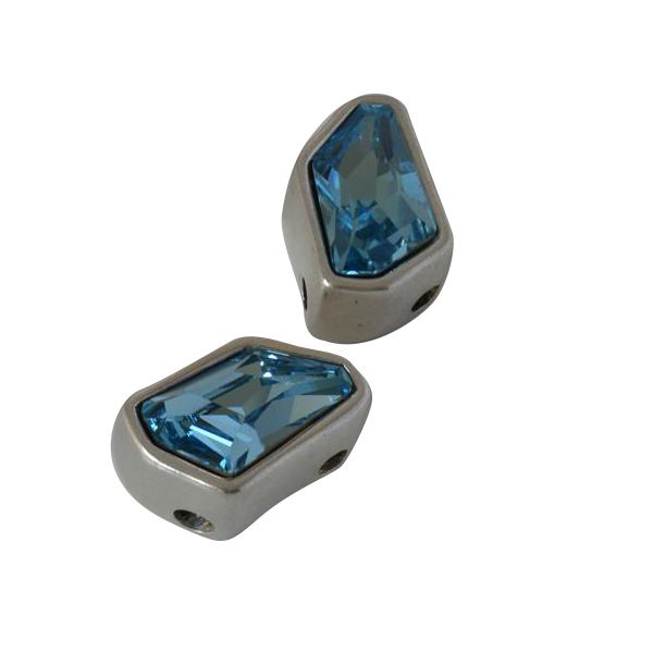Swarovski and metal slider 21x14x11mm. Silver-Aquamarine. Int 2.3mm