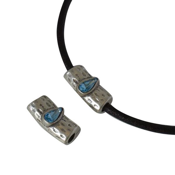 SWAROVSKI and metal slider 24x12x8,5mm. Silver-Aquamarine. Inn.4mm