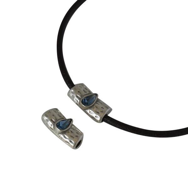 SWAROVSKI and metal slider 24x12x8,5mm. Silver-Denim Blue. Inn.4mm