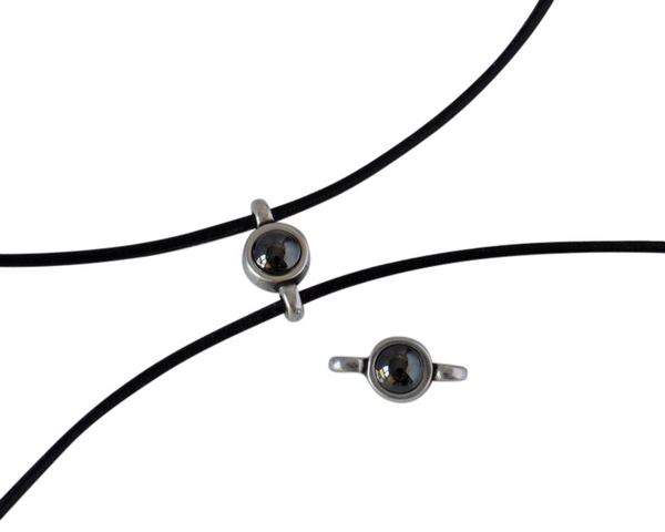 Swarovski and metal connector 10x5mm. Silver-Jet Hematite Pearl.Inn.2m