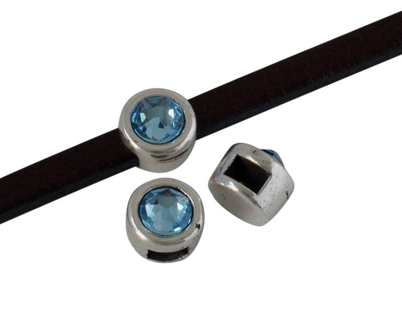 SWAROVSKI and Zamak Slider. 6x4mm coin. Silver-Aquamarine. Inn.3x2mm