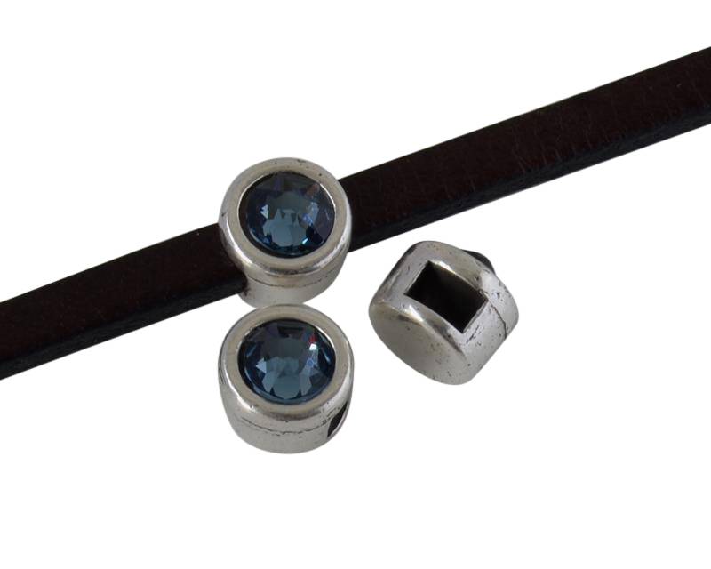 SWAROVSKI and Zamak Slider. 6x4mm coin. Silver-Denim Blue. Inn.3x2mm