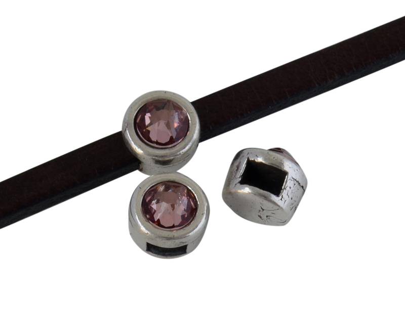 SWAROVSKI and Zamak Slider. 6x4mm coin. Silver-AntiquePink. Inn.3x2mm