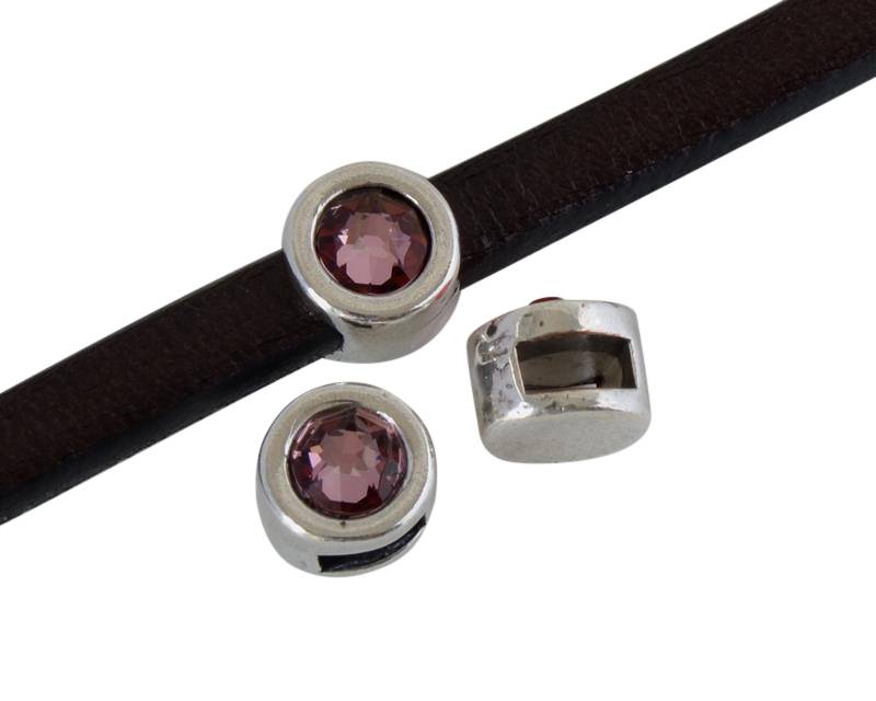 SWAROVSKI and Zamak Slider. 8mm coin. Silver-AntiquePink. Inn.5x2mm