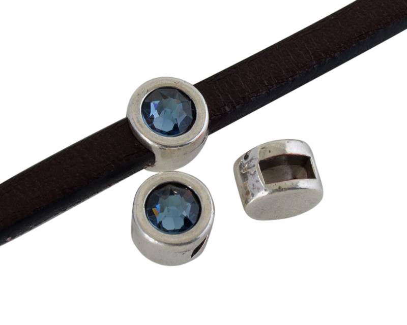 SWAROVSKI and Zamak Slider. 8mm coin. Silver-Denim Blue. Inn.5x2mm