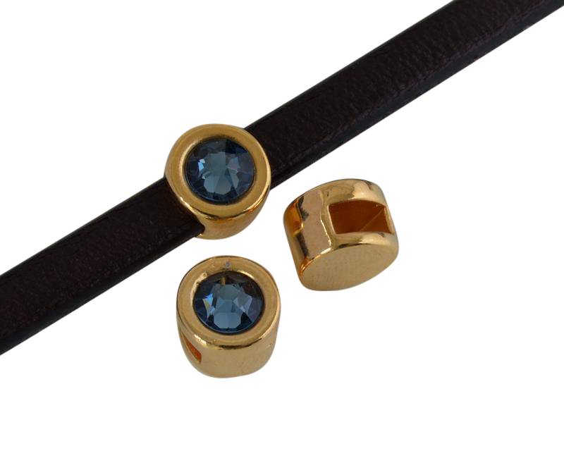 SWAROVSKI and Zamak Slider. 8mm coin. Gold-Denim Blue. Inn.5x2mm