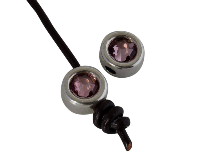 SWAROVSKI and Zamak slider. 12mm Coin. Silver-AntiquePink. Inn.3mm