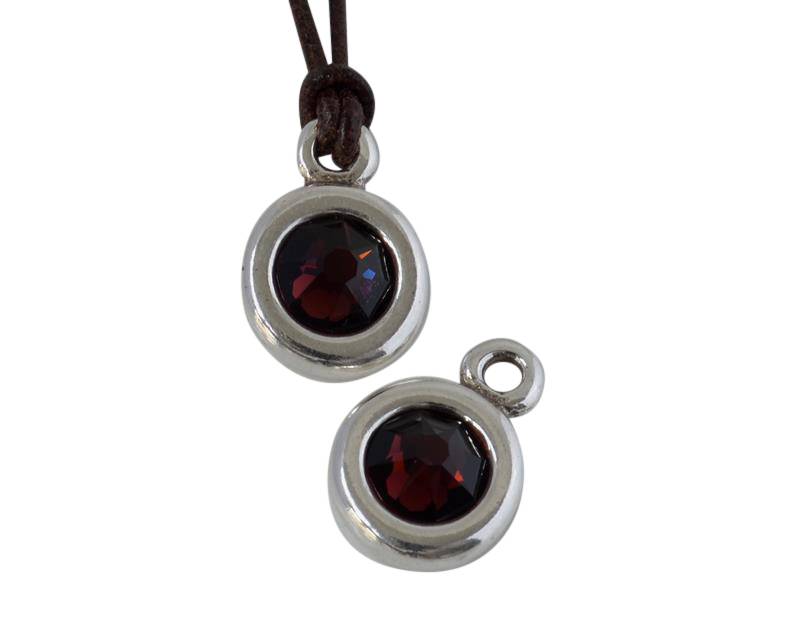 SWAROVSKI and Zamak Pendant. 17x11mm Coin. Silver-Burgundye. Inn.2mm