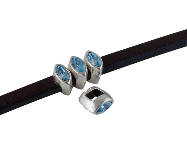SWAROVSKI and metal slider navette 5.5x3mm. Silver-Aquamarine. Int.3x2mm