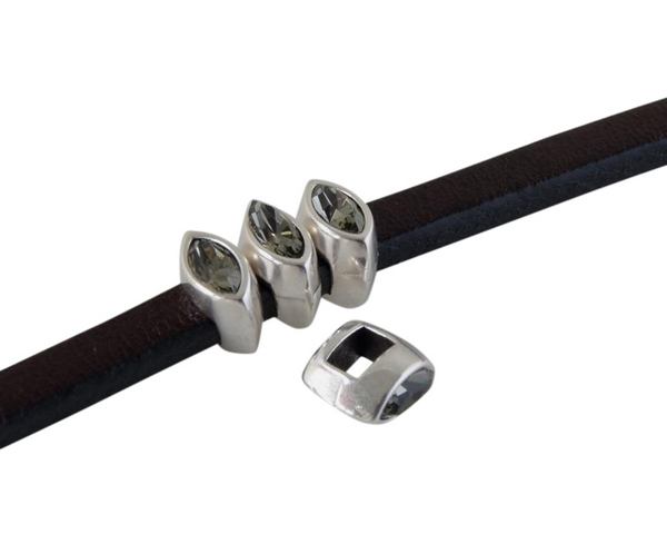 SWAROVSKI and metal slider navette 5.5x3mm. Silver-Black Diamond. Int.3x2mm