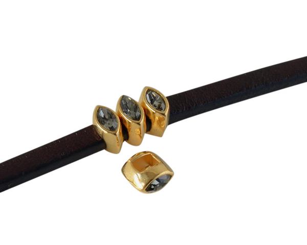SWAROVSKI and metal slider navette 5.5x3mm. Gold-Black Diamond. Int.3x2mm