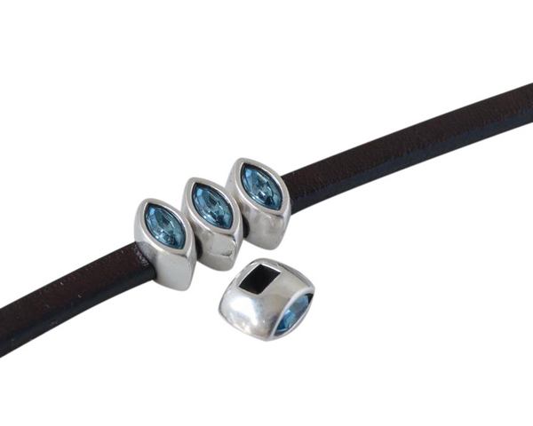 SWAROVSKI and metal slider navette 7.5x4mm. Silver-Aquamarine. Int.3x2mm