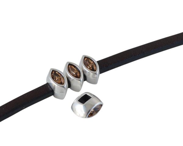 SWAROVSKI and metal slider navette 7.5x4mm. Silver-Light Colorado Topaz. Int.3x2mm