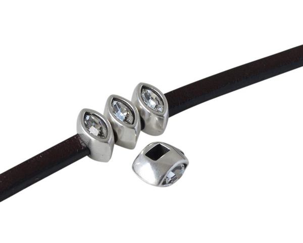 SWAROVSKI and metal slider navette 7.5x4mm. Silver-Crystal. Int.3x2mm