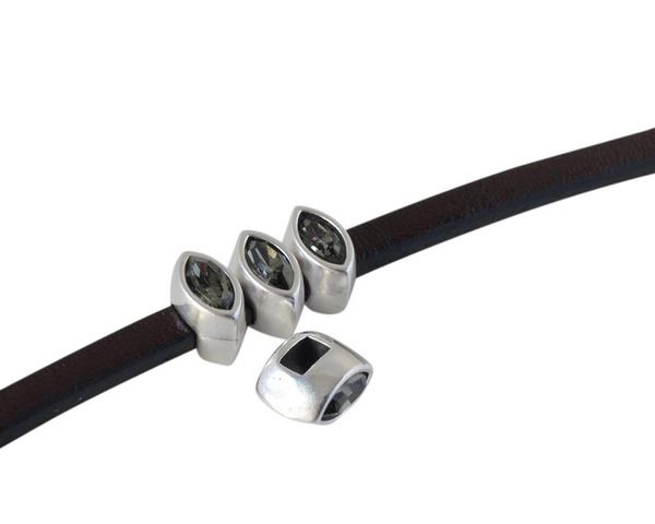 SWAROVSKI and metal slider navette 7.5x4mm. Silver-Black Diamond. Int.3x2mm