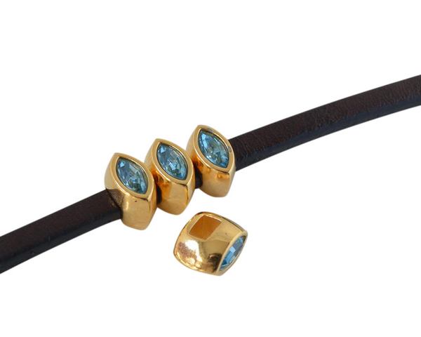 SWAROVSKI and metal slider navette 7.5x4mm. Gold-Aquamarine. Int.3x2mm