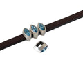 SWAROVSKI and metal slider navette 9x5mm. Silver-Aquamarine. Int.5x2.5mm