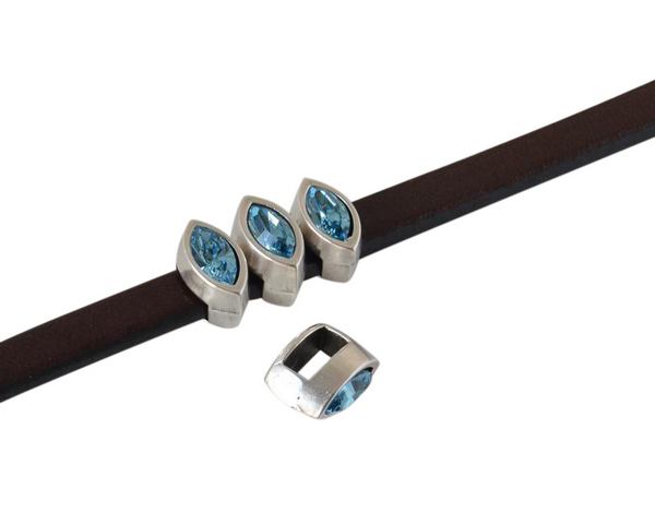 SWAROVSKI and metal slider navette 9x5mm. Silver-Aquamarine. Int.5x2.5mm