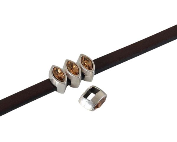 SWAROVSKI and metal slider navette 9x5mm. Silver-Light Colorado Topaz. Int.5x2.5mm
