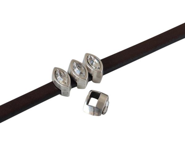 SWAROVSKI and metal slider navette 9x5mm. Silver-Crystal. Int.5x2.5mm
