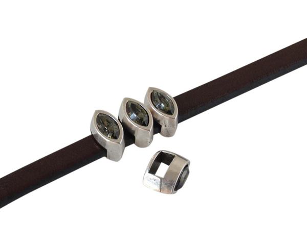 SWAROVSKI and metal slider navette 9x5mm. Silver-Black Diamond. Int.5x2.5mm