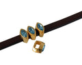 SWAROVSKI and metal slider navette 9x5mm. Gold-Aquamarine. Int.5x2.5mm