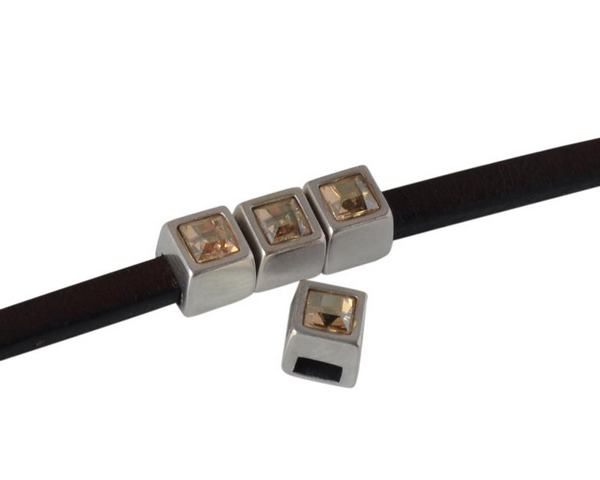 SWAROVSKI and metal slider square 5x5mm. Silver-Golden Shadow. Int.3x2mm