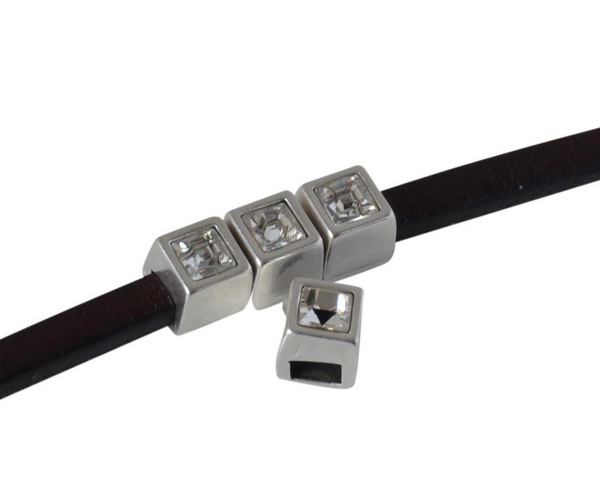 SWAROVSKI and metal slider square 5x5mm. Silver-Crystal. Int.3x2mm
