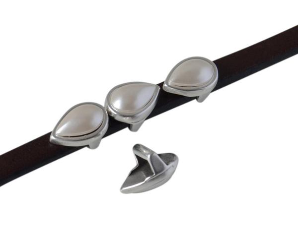 SWAROVSKI and metal slider drop 10x7mm. Silver-White Pearl. Int.5x2.5mm