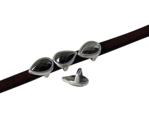 SWAROVSKI and metal slider drop 10x7mm. Silver-Jet Hematite Pearl. Int.5x2.5mm