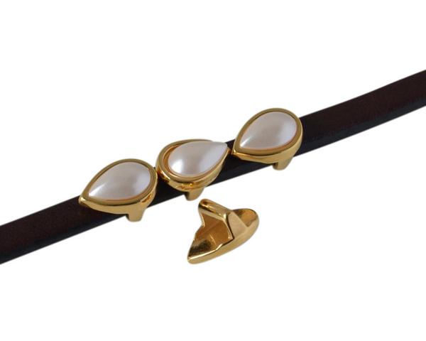 SWAROVSKI and metal slider drop 10x7mm. Gold-White Pearl. Int.5x2.5mm